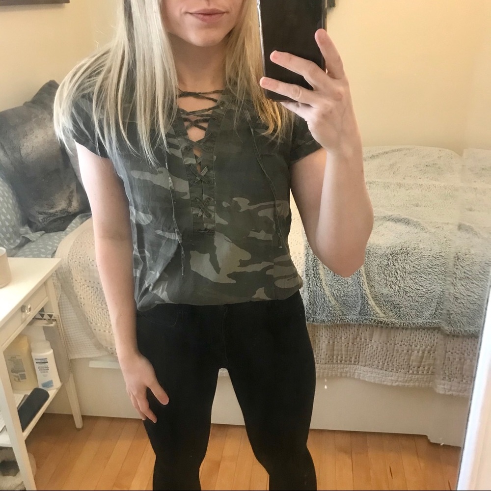 Camo lace up shirt